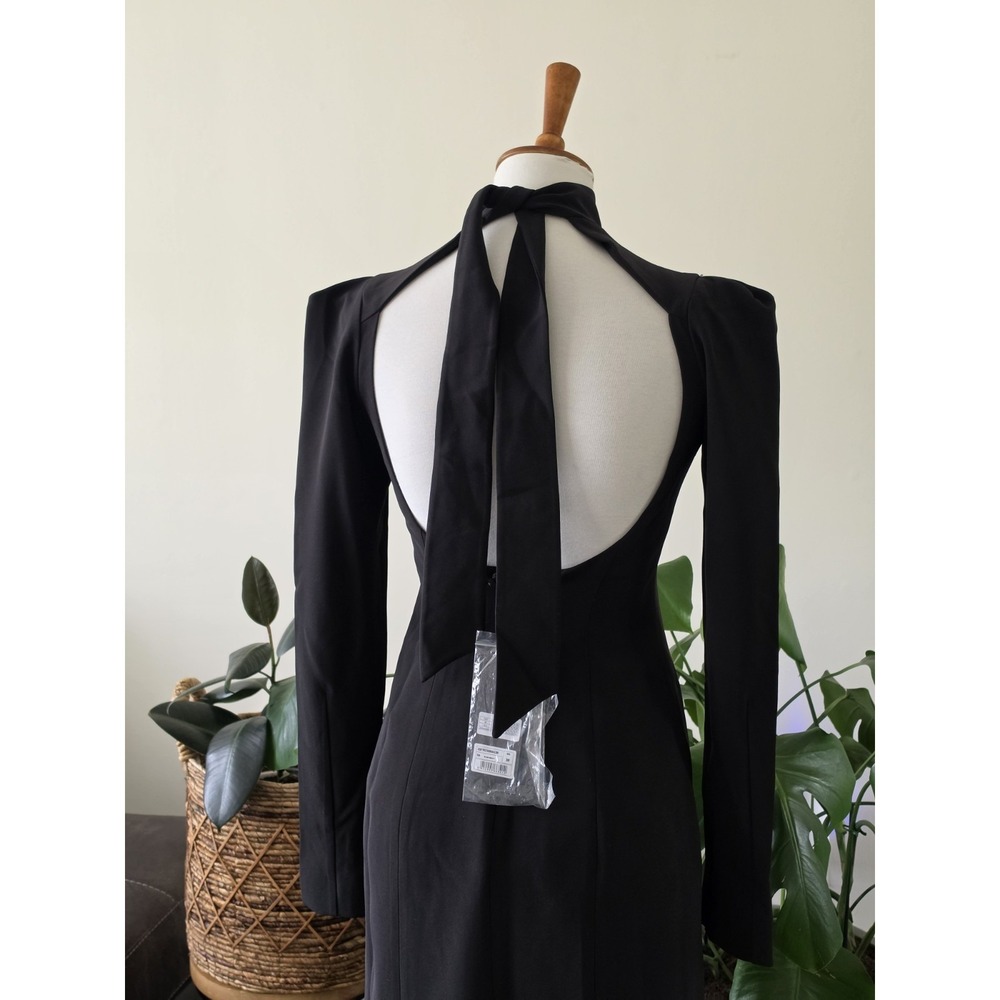 NWT BCBGMAXAZRIA Black Open Back Maxi Gown Dress Formal High Neck Side Slit US 2 - Picture 8 of 16